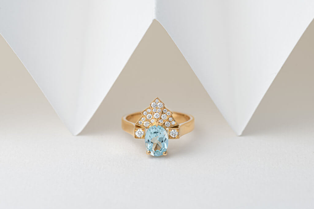 Bague fiancailles vintage -or-jaune-diamants-topaze-18carats